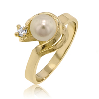 Ladies 14K Yellow Gold Cultured Freshwater Pearl & Diamond Ring - SKU:91-56