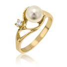 Ladies 14K Yellow Gold Cultured Freshwater Pearl & Diamond Ring - SKU:91-58