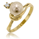 Ladies 14K Yellow Gold Cultured Freshwater Pearl & Diamond Ring - SKU:91-60