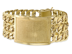 Men's 14K Solid Gold Three Rows Curb Link Bracelet With Framed ID.  37.0mm - SKU:96-01