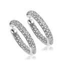 Ladies 14k White Gold Diamond Hoop Earrings 0.91 ct. 3.5mm Thick & 23.0mm in Diameter - SKU:D15-09