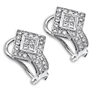 Ladies 14k White Gold Round & Princess Diamond Earrings 0.75 ct.  - SKU:D20-14