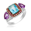 Ladies 14K White Gold Diamond, Amethyst, Pink Sapphire & Blue topaz Ring 0.16ct. - SKU:D22-01