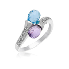 Ladies 14K White Gold Diamond, Amethyst & Blue Topaz Ring 0.07ct. - SKU:D23-02