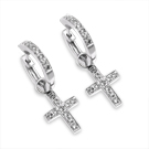 Ladies 14k White Gold Diamond Hanging Cross Earrings 0.36 ct.  - SKU:D28-11