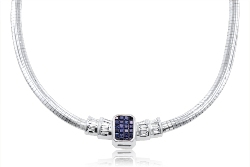 Ladies 14k White Gold Omega Necklace With Baguette Diamonds & Invisible Princess Cut Sapphires 5.75ct. Tcw - SKU:Nin09647