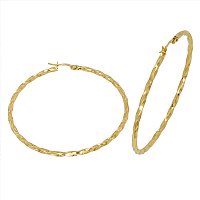 14K Gold Bonded / Gold Over Silver Hi Polish Twisted Round Hoop Earrings - Size Large  2.5mm Wide & 58.0mm in Diameter - SKU: GBOK032-01