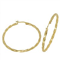 14K Gold Bonded / Gold Over Silver Hi Polish Twisted Round Hoop Earrings - Size Medium  2.5mm Wide & 44.5mm in Diameter - SKU: GBOK032-02