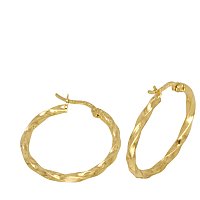 14K Gold Bonded / Gold Over Silver Hi Polish Twisted Round Hoop Earrings - Size Small  2.5mm Wide & 26.5mm in Diameter - SKU: GBOK032-03