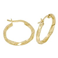 14K Gold Bonded / Gold Over Silver Hi Polish Twisted Round Hoop Earrings - Size Small 2.5mm Wide & 20.5mm in Diameter - SKU: GBOK032-04