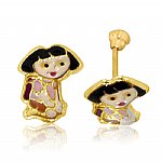 Dora the Explorer Earrings in 100% 14K Solid Gold With Improved Screw Backing