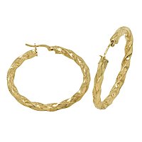 14K Gold Bonded / Gold Over Silver Hi Polish Twisted Round Hoop Earrings - Size Large 4.0mm Wide & 40.0mm in Diameter - SKU: GBOK032-05