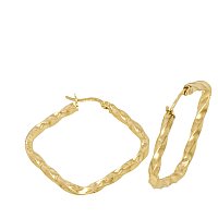 14K Gold Bonded / Gold Over Silver Hi Polish Twisted Square Hoop Earrings - Size Medium to Large 3.0mm Wide & 39.0mm in Diameter - SKU: GBOK032-06