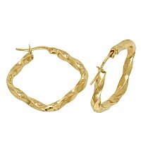 14K Gold Bonded / Gold Over Silver Hi Polish Twisted Square Hoop Earrings  - Size Small to Medium 3.0mm Wide & 30.0mm in Diameter - SKU: GBOK032-07