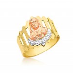 Ladies 14K Gold Bonded /  Gold Over Silver Tri-Color Fancy Ring with Sacred Heart - SKU: GB 001-10