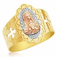 Ladies 14K Gold Bonded /  Gold Over Silver Tri-Color Fancy Ring with Virgin Mary - SKU: GB 001-11