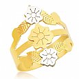 Ladies 14K Gold Bonded /  Gold Over Silver Tri-Color Fancy Ring with Flower - SKU: GB 001-15