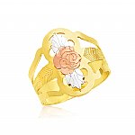 Ladies 14K Gold Bonded /  Gold Over Silver Tri-Color Fancy Ring with Rose - SKU: GB 001-16