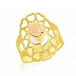 Ladies 14K Gold Bonded /  Gold Over Silver Tri-Color Fancy Ring with Rose - SKU: GB 001-18