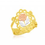 Ladies 14K Gold Bonded /  Gold Over Silver Tri-Color Fancy Ring with Rose - SKU: GB 001-19