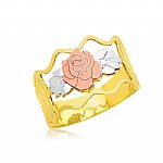 Ladies 14K Gold Bonded /  Gold Over Silver Tri-Color Fancy Ring with Rose - SKU: GB 001-20
