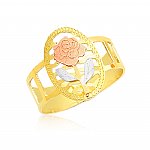 Ladies 14K Gold Bonded /  Gold Over Silver Tri-Color Fancy Ring with Rose - SKU: GB 001-21