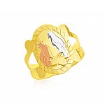 Ladies 14K Gold Bonded /  Gold Over Silver Tri-Color Fancy Ring with Love Birds - SKU: GB 001-26