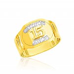 Ladies 14K Gold Bonded /  Gold Over Silver Tri-Color Fancy Ring with Quince 15 Anos - SKU: GB 001-28
