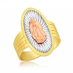 Ladies 14K Gold Bonded /  Gold Over Silver Tri-Color Fancy Ring with Virgin Guadalupe - SKU: GB 001-03