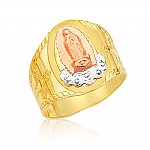 Ladies 14K Gold Bonded /  Gold Over Silver Tri-Color Fancy Ring with Virgin Guadalupe - SKU: GB 001-05