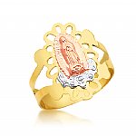 Ladies 14K Gold Bonded /  Gold Over Silver Tri-Color Fancy Ring with Virgin Guadalupe - SKU: GB 001-07