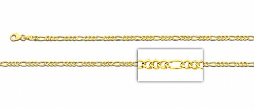 Yellow 14K Gold Bonded /  Gold Over Silver Hollow Figaro Chain Necklace 3.3mm- SKU: GB 002-01