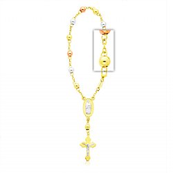 Rosary Bracelet Beautifully Crafted in 14K Gold Bonded / Tri-Color Gold Over Silver - SKU: GB 003-07