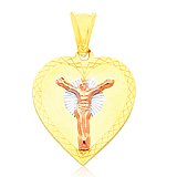14K Gold Bonded /  Gold Over Silver Tri-Color Heart with Jesus Pendant - SKU: GB 005-22