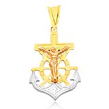 14K Gold Bonded /  Gold Over Silver Tri-Color Cross with Anchor Pendant - SKU: GB 005-08