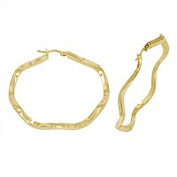 14K Gold Bonded / Gold Over Silver Hi Polish Twisted Round Hoop Earrings - Size Large 3.0mm Wide, 2.0mm Thick & 49.0mm in Diameter - SKU: GBOK032-09