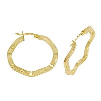 14K Gold Bonded / Gold Over Silver Hi Polish Twisted Round Hoop Earrings  - Size Medium 3.0mm Wide, 2.0mm Thick & 32.0mm in Diameter - SKU: GBOK032-10