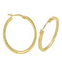 14K Gold Bonded / Gold Over Silver Hi Polish Oval Hoop Earrings - Size Medium to Large 26.5mm Wide, 2.0mm Thick & 39.0mm High - SKU: GBOK032-11