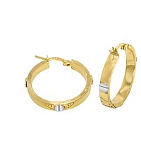 14K Gold Bonded / Gold Over Silver Designer Hi Polish Round Hoop Earrings Beautifully accented with Screws  - Size Large 4.0mm Wide, 2.0mm Thick & 25.0mm in Diameter - SKU: GBOK032-14