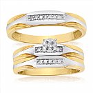14K Yellow Gold His & Her Round Diamond Engagement Set Trios with White Gold Accent 0.25ct. tw. - SKU:OKN 3-10