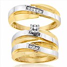 14K Yellow Gold His & Her Round Diamond Engagement Set Trios with White Gold Accent 0.25ct. tw. - SKU:OKN 3-14