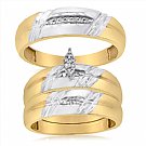 14K Yellow Gold His & Her Round Diamond Engagement Set Trios with White Gold Accent 0.25ct. tw. - SKU:OKN 3-15