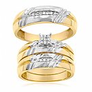 14K Yellow Gold His & Her Round Diamond Engagement Set Trios with White Gold Accent 0.25ct. tw. - SKU:OKN 3-16