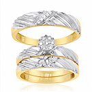 14K Yellow Gold His & Her Round Diamond Engagement Set Trios with White Gold Accent 0.25ct. tw. - SKU:OKN 3-18