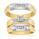 14K Yellow Gold His & Her Round Diamond Engagement Set Trios with White Gold Accent 0.25ct. tw.- SKU:OKN 3-1