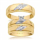 14K Yellow Gold His & Her Round Diamond Engagement Set Trios with White Gold Accent 0.25ct. tw. - SKU:OKN 3-21