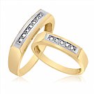 14K Yellow Gold His & Her Round Diamond Wedding Bands with White Gold Accent 0.18ct. tw. - SKU:OKN 3-26