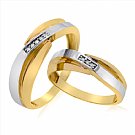 14K Yellow Gold His & Her Round Diamond Wedding Bands with White Gold Accent 0.18ct. tw. - SKU:OKN 3-28