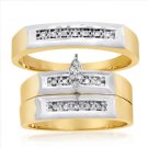14K Yellow Gold His & Her Round Diamond Engagement Set Trios with White Gold Accent 0.25ct. tw.- SKU:OKN 3-2