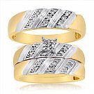 14K Yellow Gold His & Her Round Diamond Engagement Set Trios with White Gold Accent 0.25ct. tw. - SKU:OKN 3-6